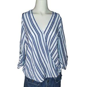 Women's West Kei Stitch Fix Blouse Size S High-Low Blue White Stripes